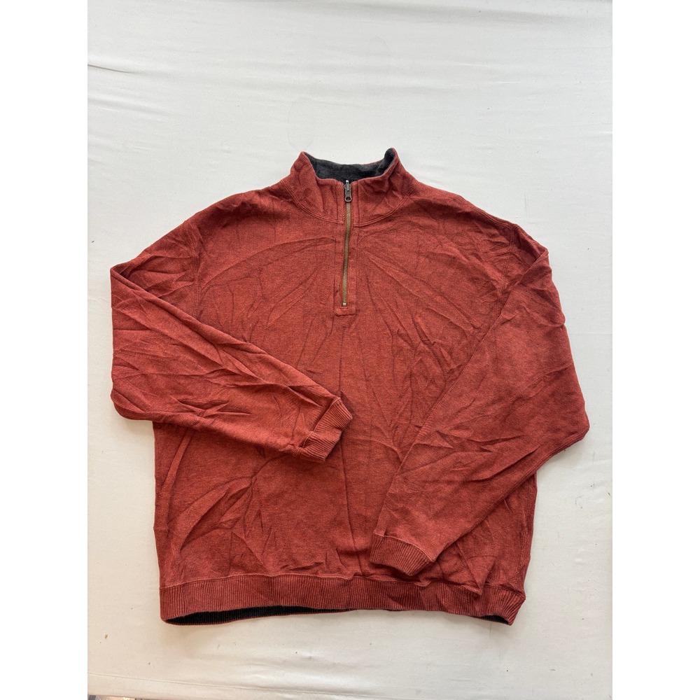 Cremieux Mens XL Quarter Zip Pullover Sweater Rust Orange Mock Neck Knit